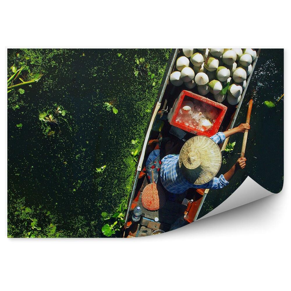 Okleina ścienna Sprzedawca na łodzi tradycyjny kapelusz tajlandia