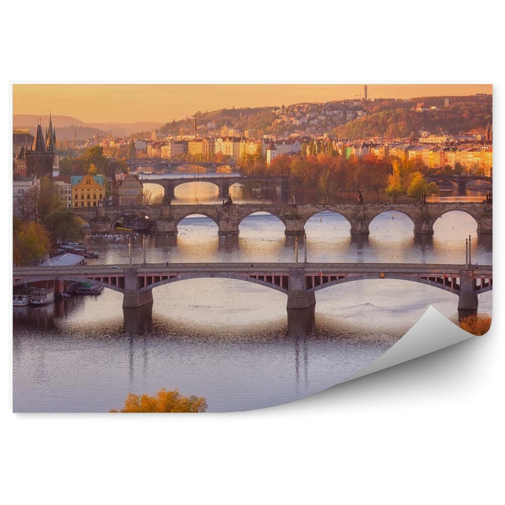 Fototapeta samoprzylepna Jesienny krajobraz pragi mosty drzewa rzeka