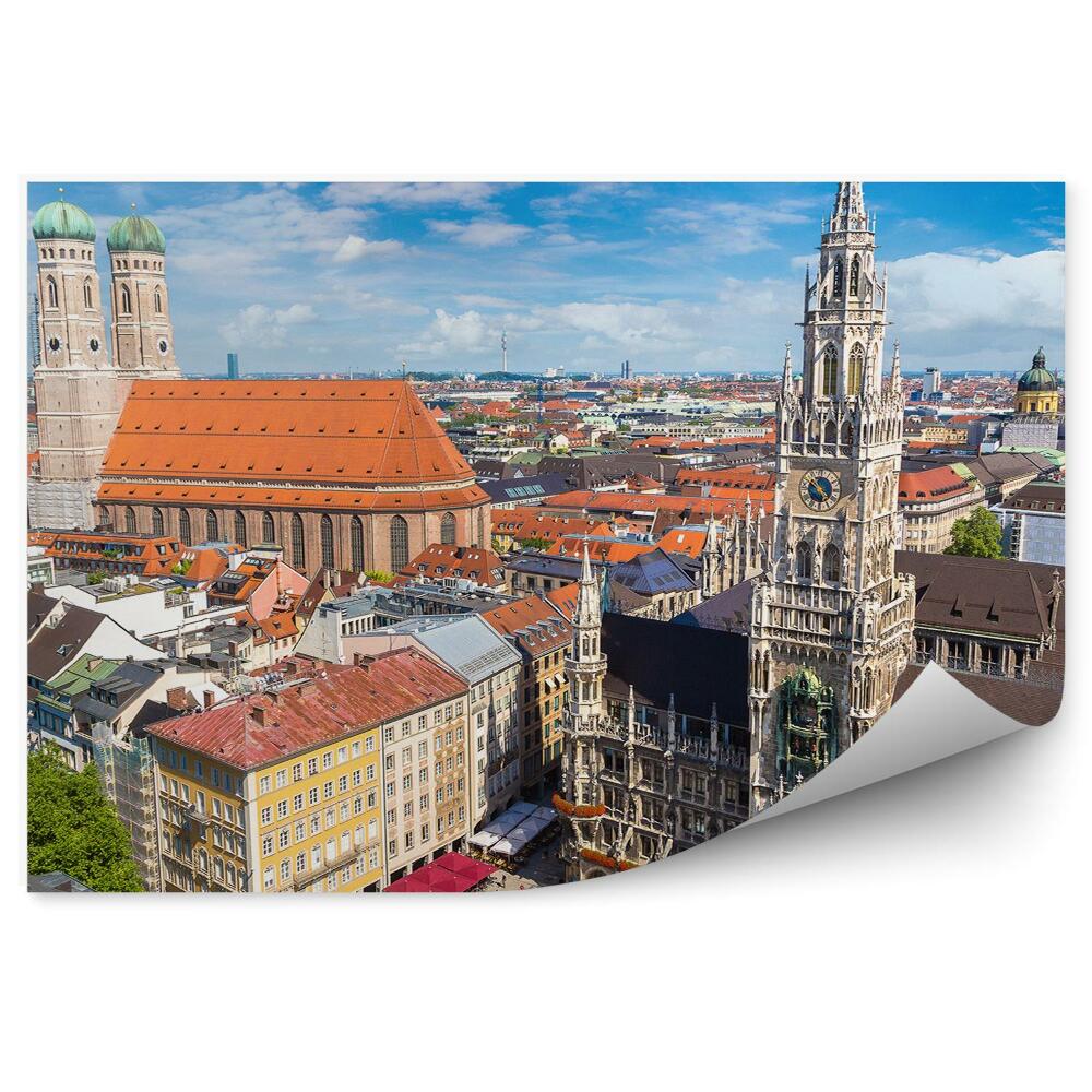 Fototapeta Panorama budynki katedra drzewa monachium niemcy niebo chmury
