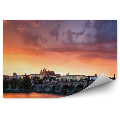 Okleina na ścianę mosty panorama miasta Praga noc światła zachód słońca