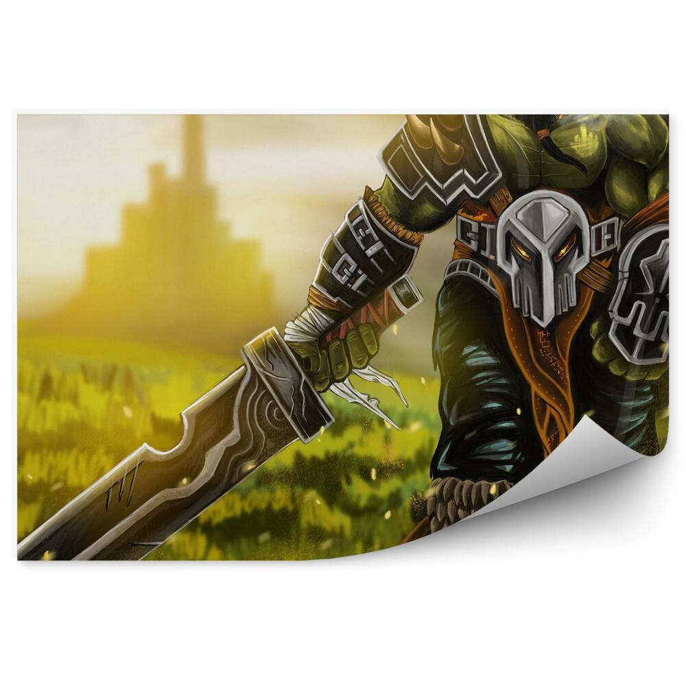 Okleina na ścianę Ork wojownik miecz cygaro trawa