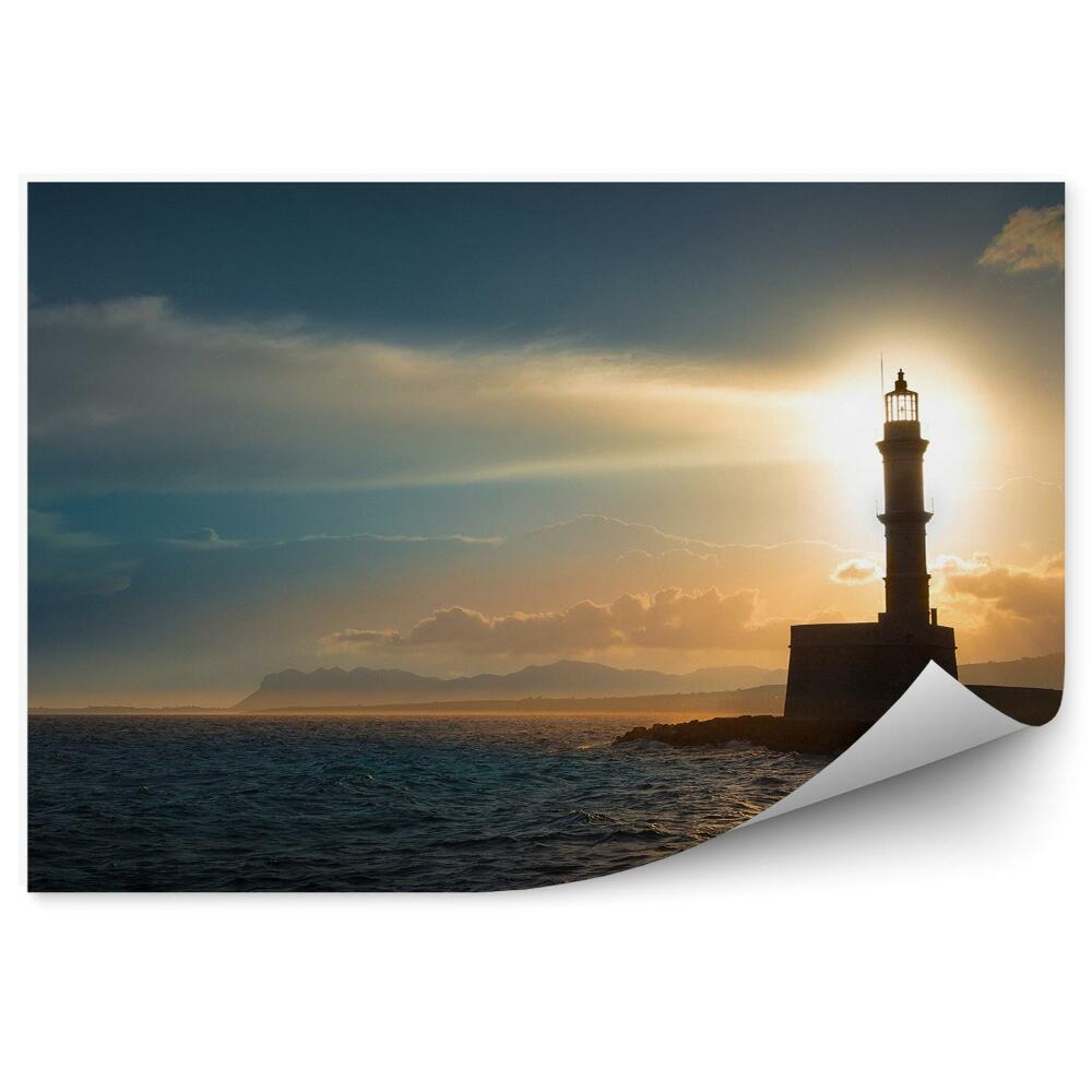 Fototapeta na ścianę Latarnia morska blask światła woda zachód słońca