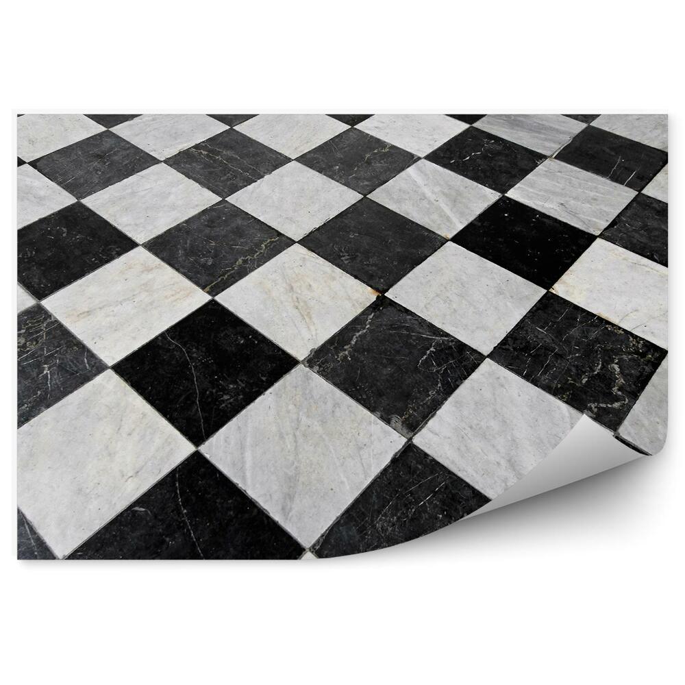 Fototapeta Czarne białe kostki płytki szachownica perspektywa