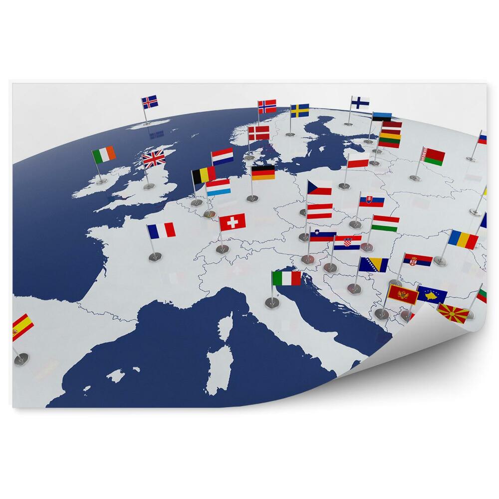 Fototapeta na ścianę Flagi państw członkowskich unia europejska europa mapa