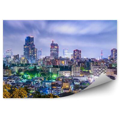 Okleina na ścianę wieżowce budynki noc Tokio Japonia światła drzewa