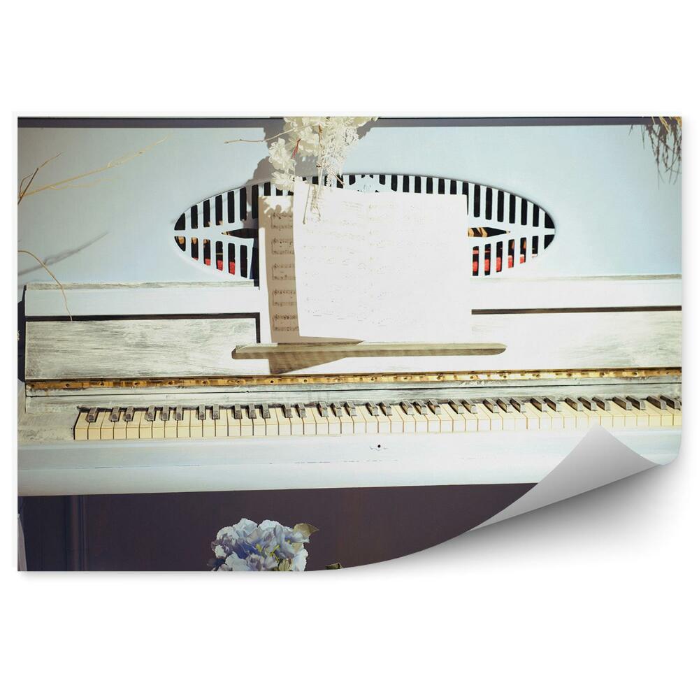 Fototapeta biały fortepian kwiaty świeczki nuty
