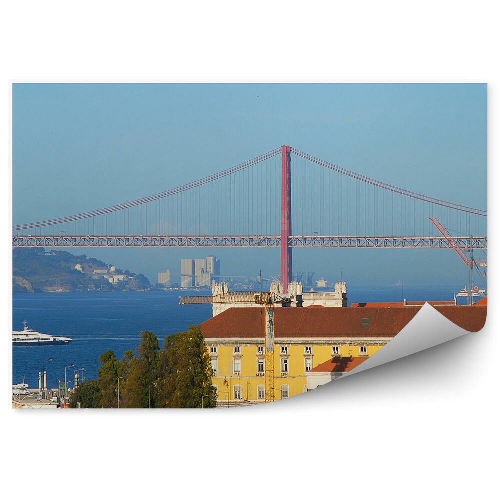 Fototapeta na ścianę most budynki drzewa samochody jachty niebo Lizbona
