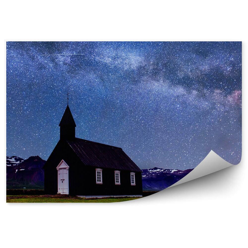 Okleina ścienna Islandia gwieździste niebo natura kościół