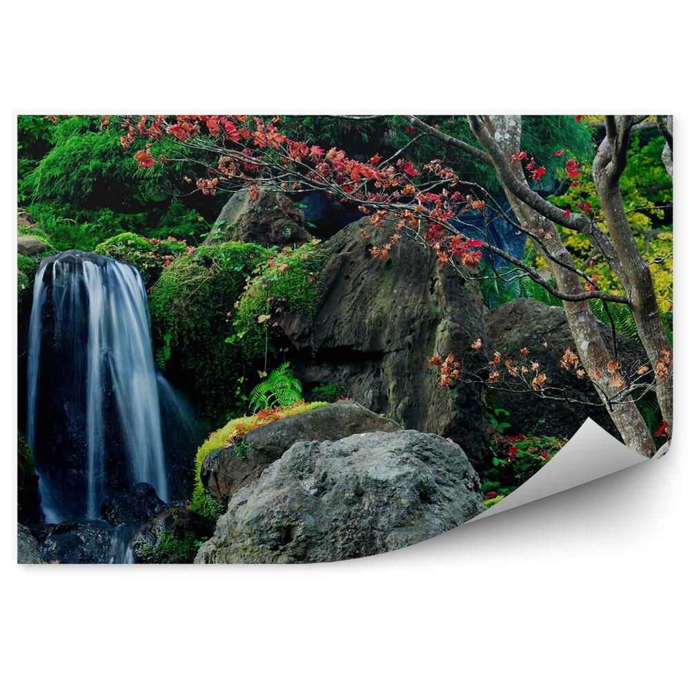Okleina ścienna Japoński ogród wodospad skały przyroda
