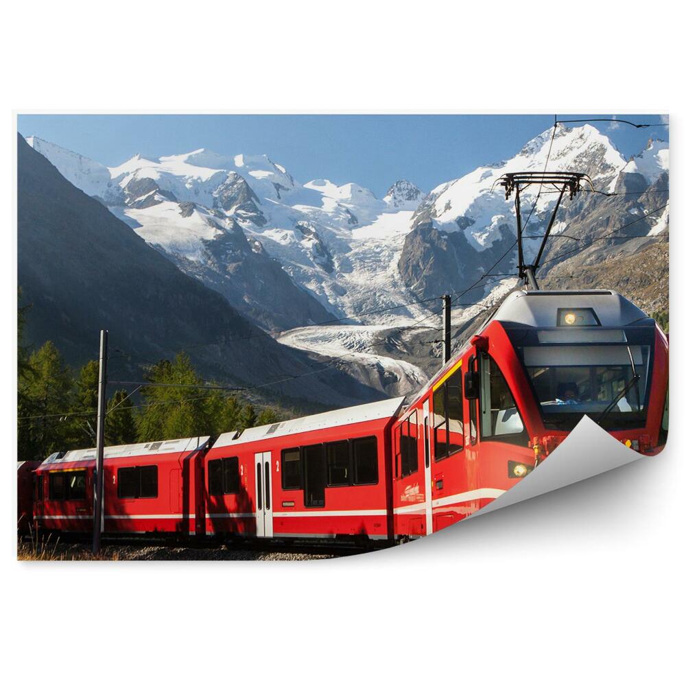 Fotopeta Szwajcaria pociąg transport tory natura góry śnieg