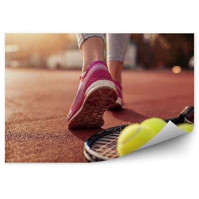 Fototapeta samoprzylepna Rakiety tenisowe piłki kort bidon tenisistka