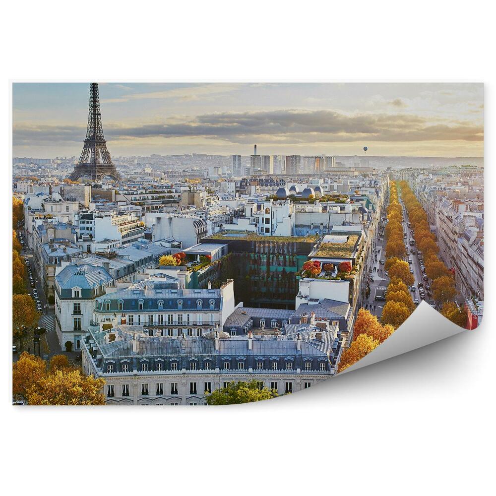 Fototapeta Panorama paryża budynki drzewa ulice wieża eiffla niebo chmury