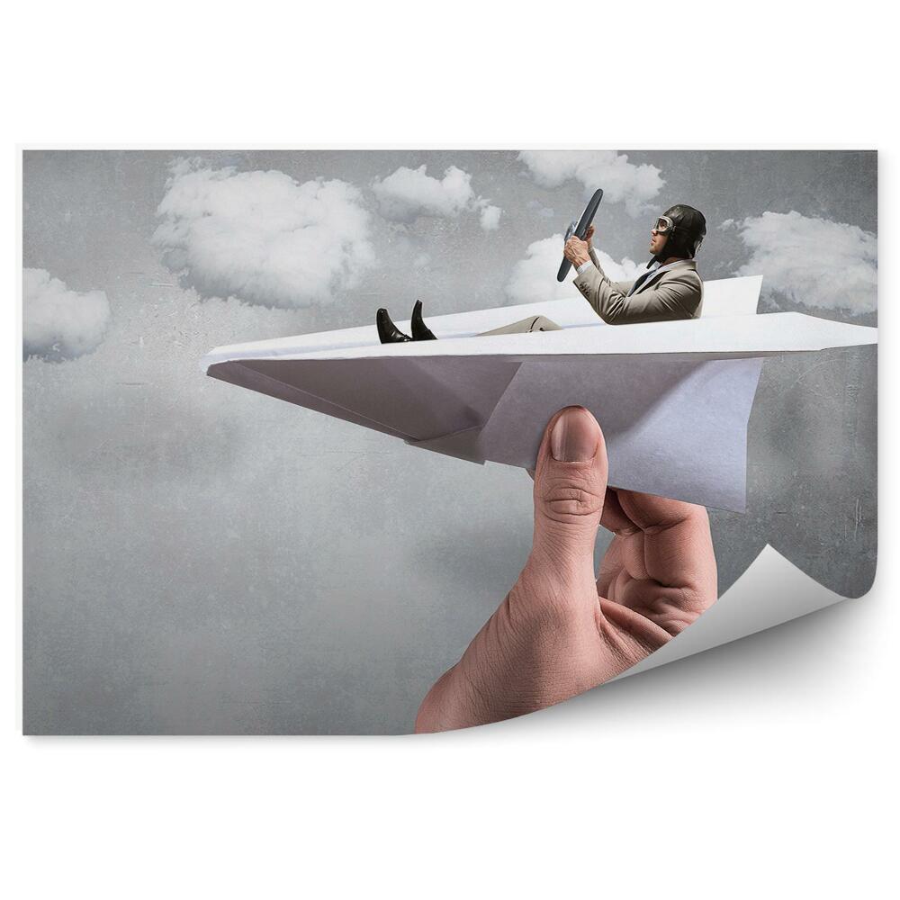 Fotopeta Lotnik samolot papierowy ręka chmury abstrakcja