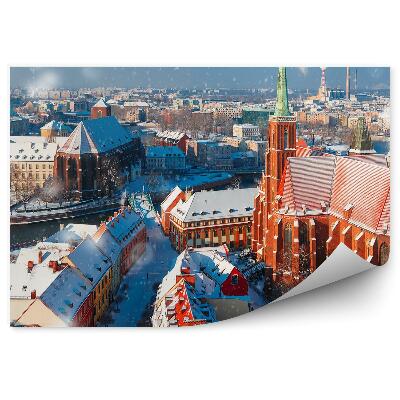 Fototapeta widok z lotu ptaka Ostrów Tumski zima śnieg