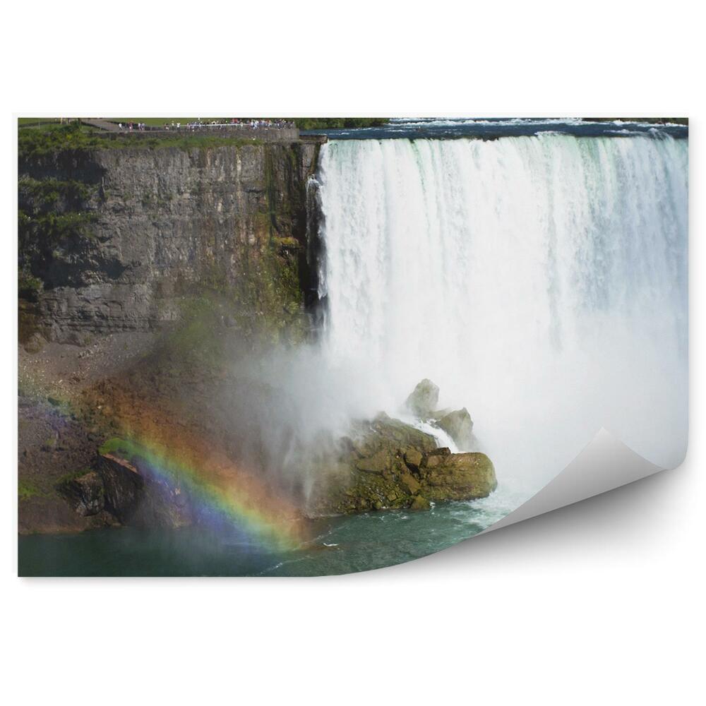 Okleina ścienna wodospad Niagara drzewa rośliny skały ludzie tęcza
