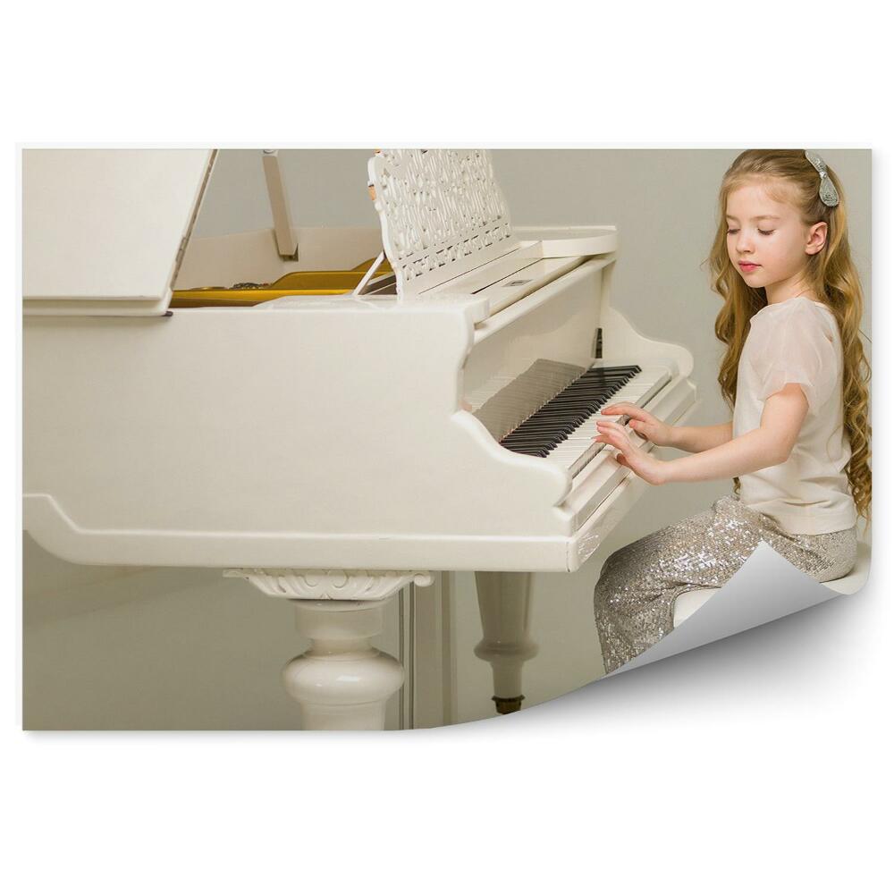 Fototapeta biały fortepian dziewczynka instrument