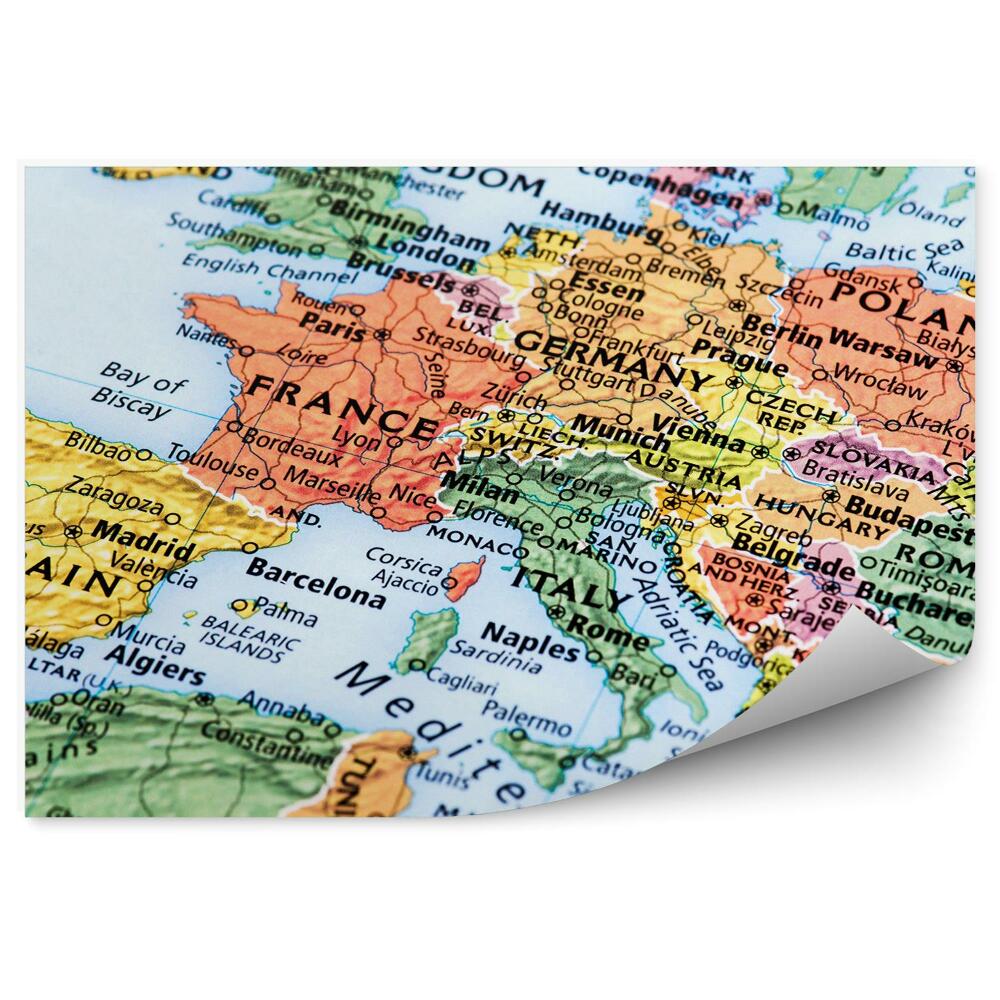 Fototapeta na ścianę Mapa europy zachód państwa stolice