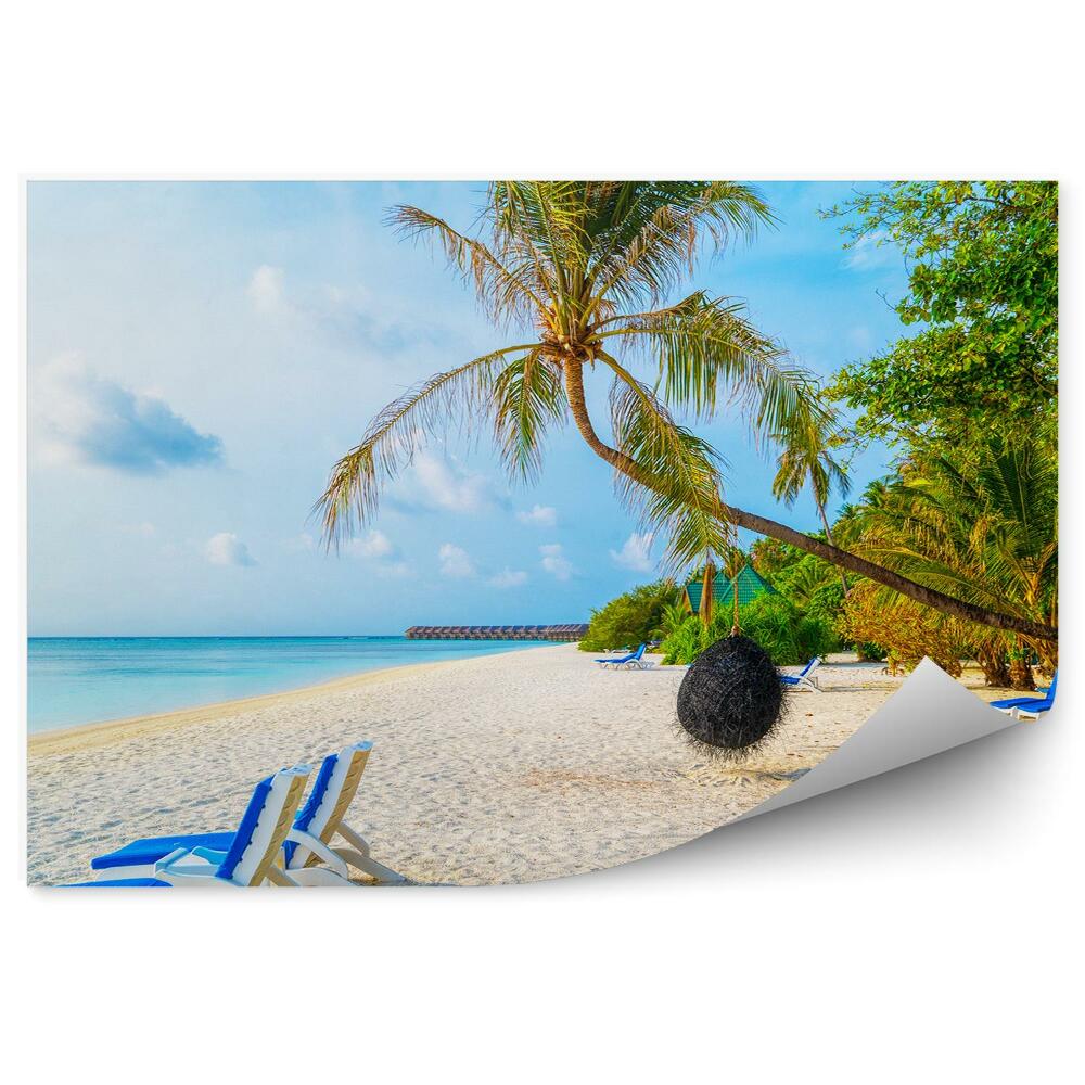 Okleina na ścianę Plaża leżaki lato palmy błękitna woda