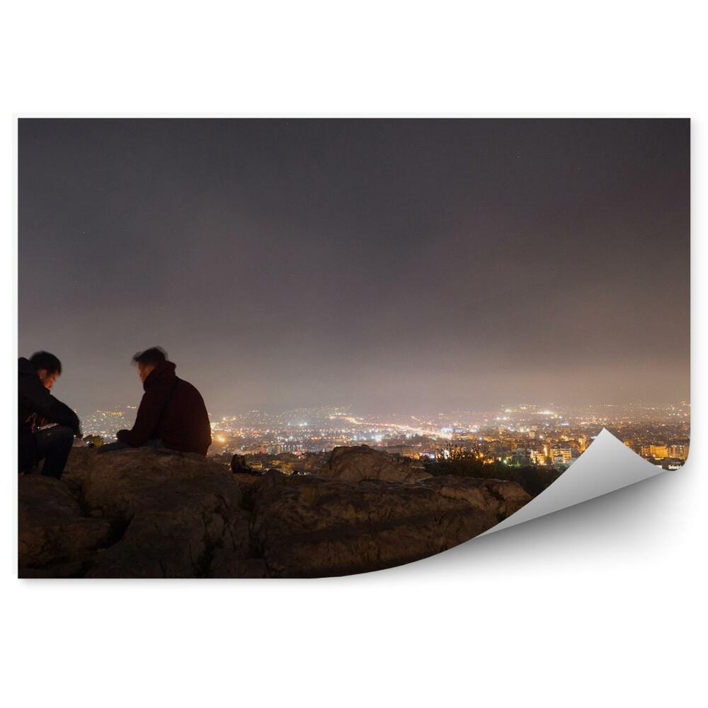Fototapeta budynki światła skały ludzie noc Ateny Grecja