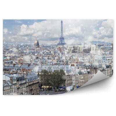 Fototapeta widok z lotu ptaka Paryż Francja drogi budynki samochody śnieg zima