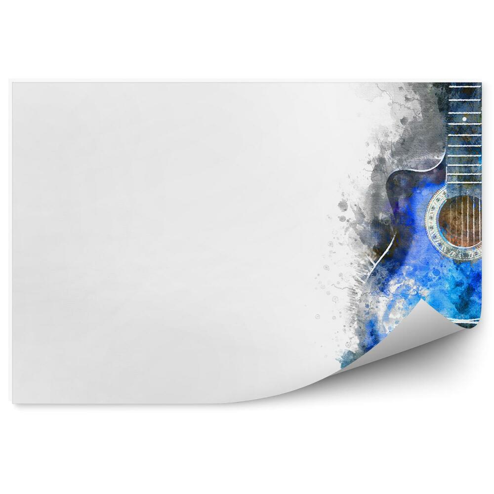 Fototapeta Niebieska gitara plamy malowana białe tło