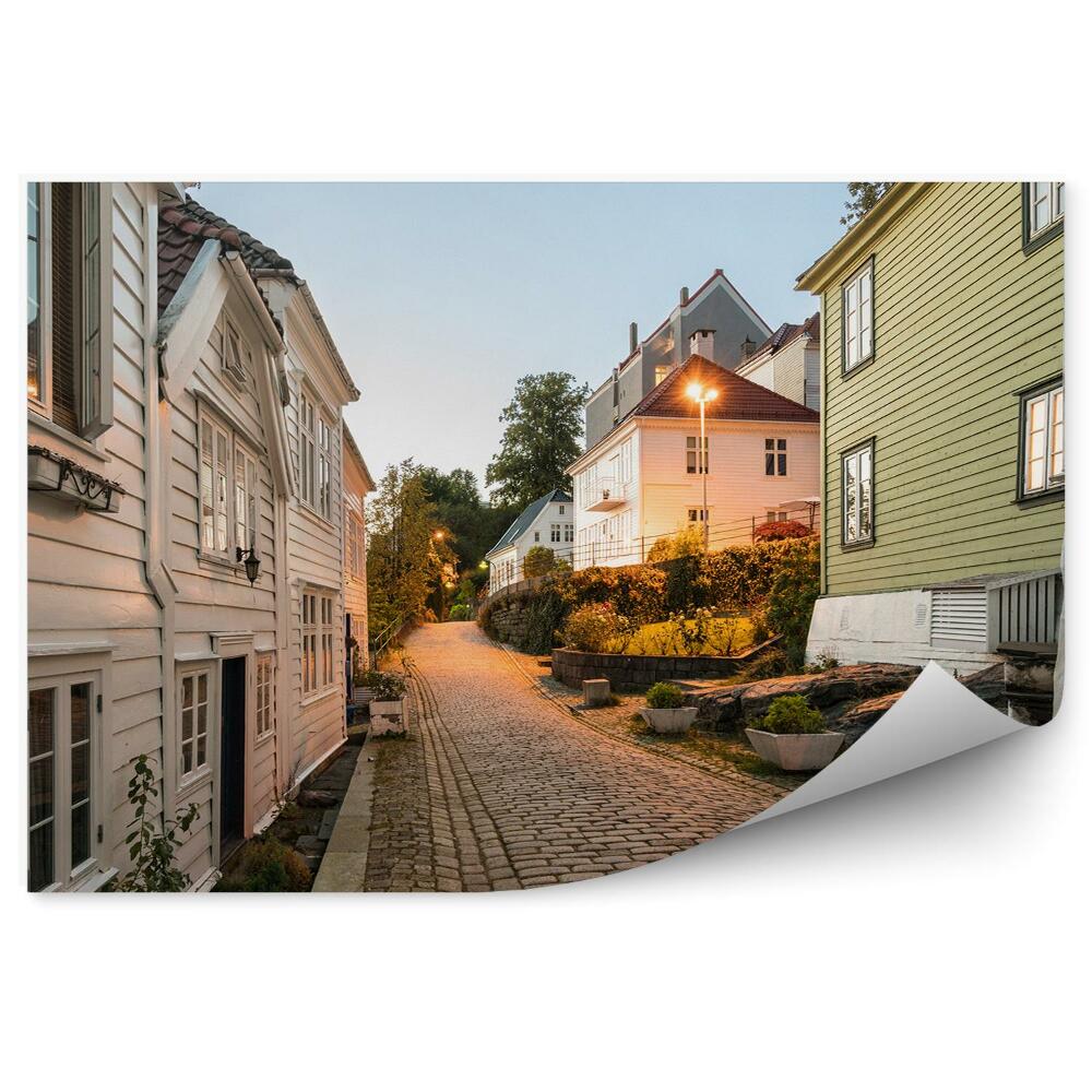 Fotopeta Ulica światła miasto domy bergen norwegia