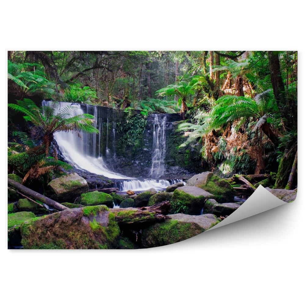 Okleina na ścianę Wodospad dżungla kamienie zieleń