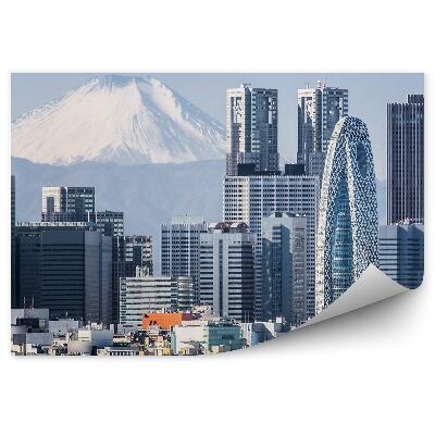 Okleina na ścianę Góra fudżi wieżowce yokohama zima śnieg