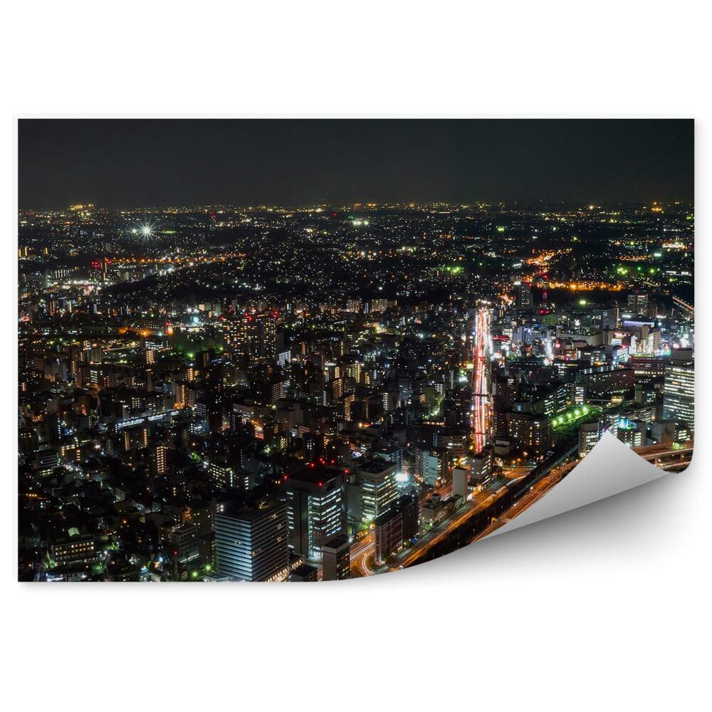 Okleina na ścianę widok z lotu ptaka Tokio Japonia noc światła