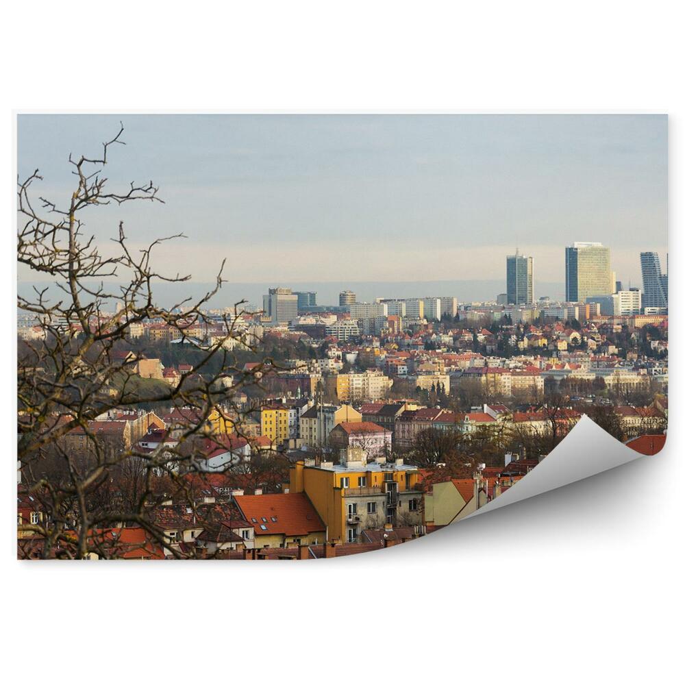 Okleina na ścianę panorama miasta Praga budynki drzewa