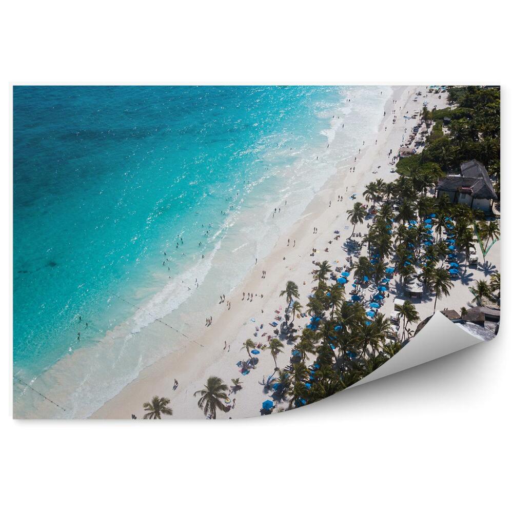 Okleina ścienna Plaża woda błękitna palmy turyści
