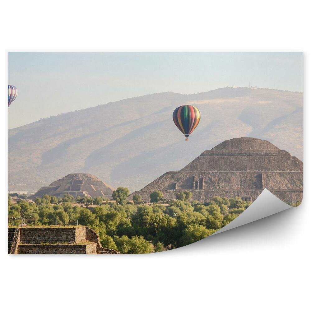 Okleina na ścianę Balon gorące powietrze piramida meksyk drzewa góry