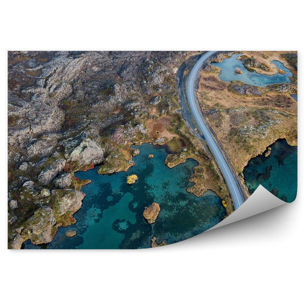 Okleina ścienna Islandia fotografia lotnicza krajobraz droga skały woda