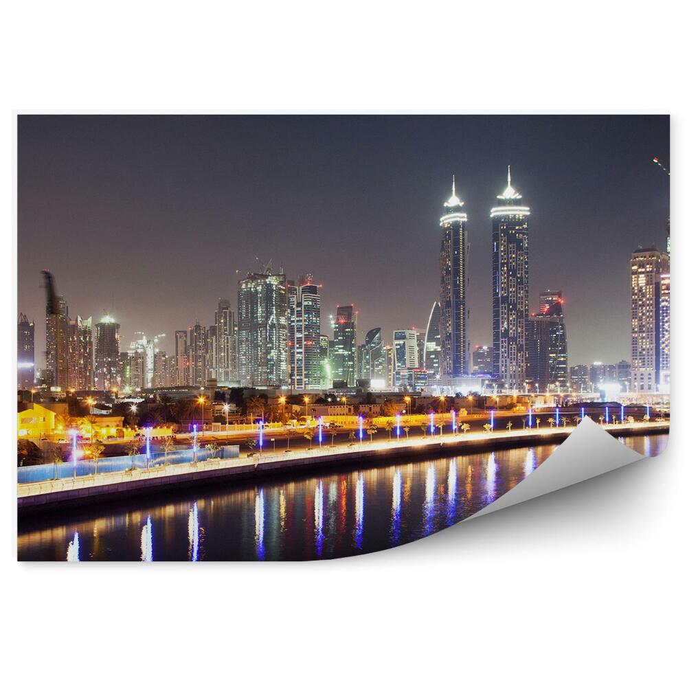 Fototapeta wieżowce światła noc port Dubaj