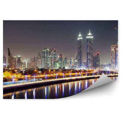 Fototapeta wieżowce światła noc port Dubaj