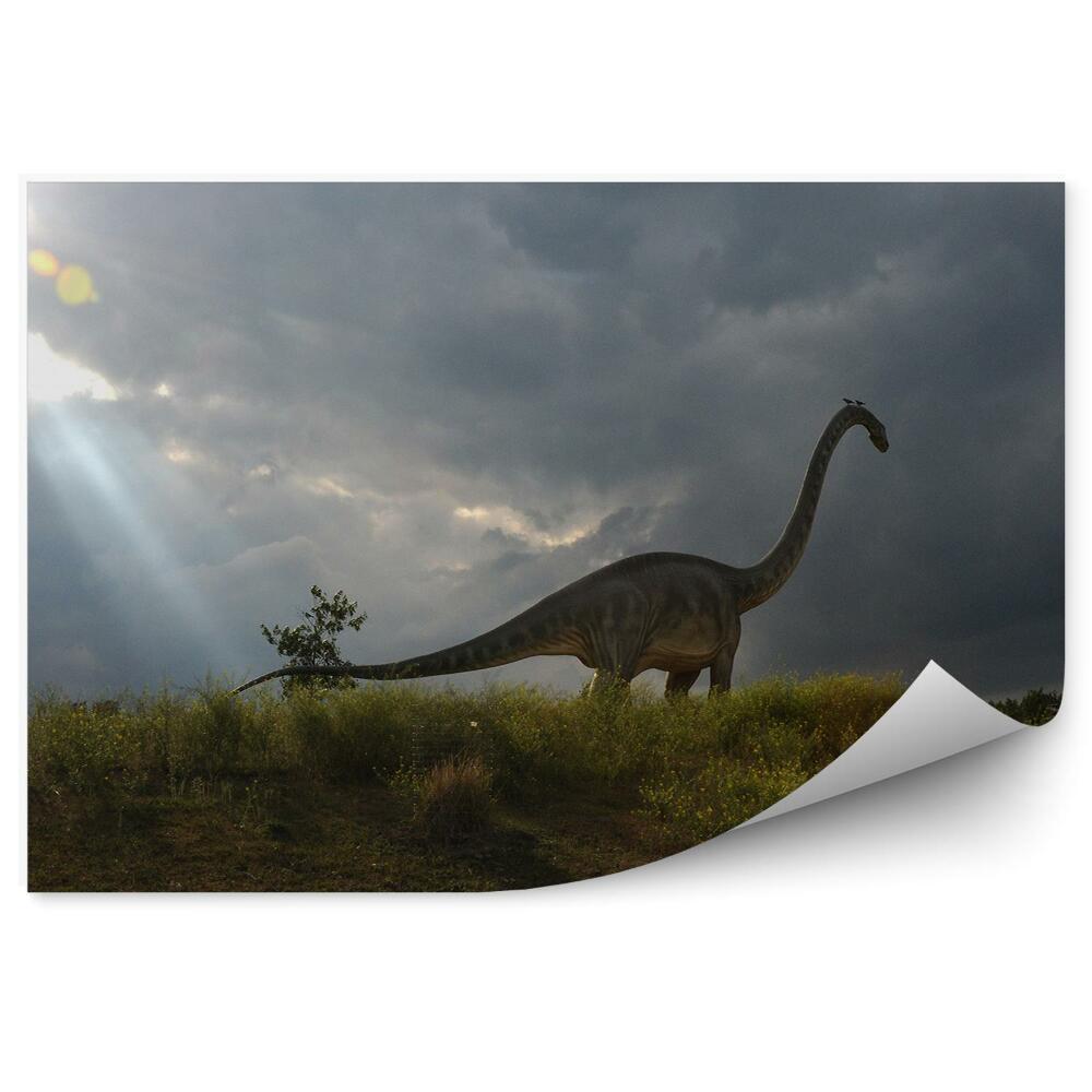 Okleina ścienna Dinozaur trawa niebo chmury