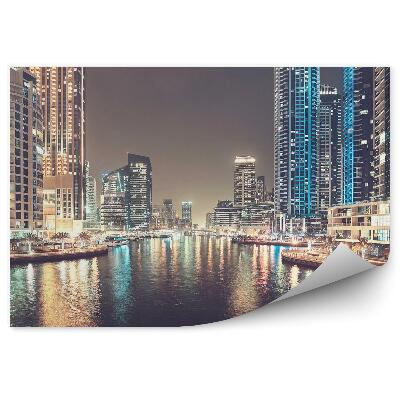 Fototapeta wieżowce światła port palmy chodnik Dubaj