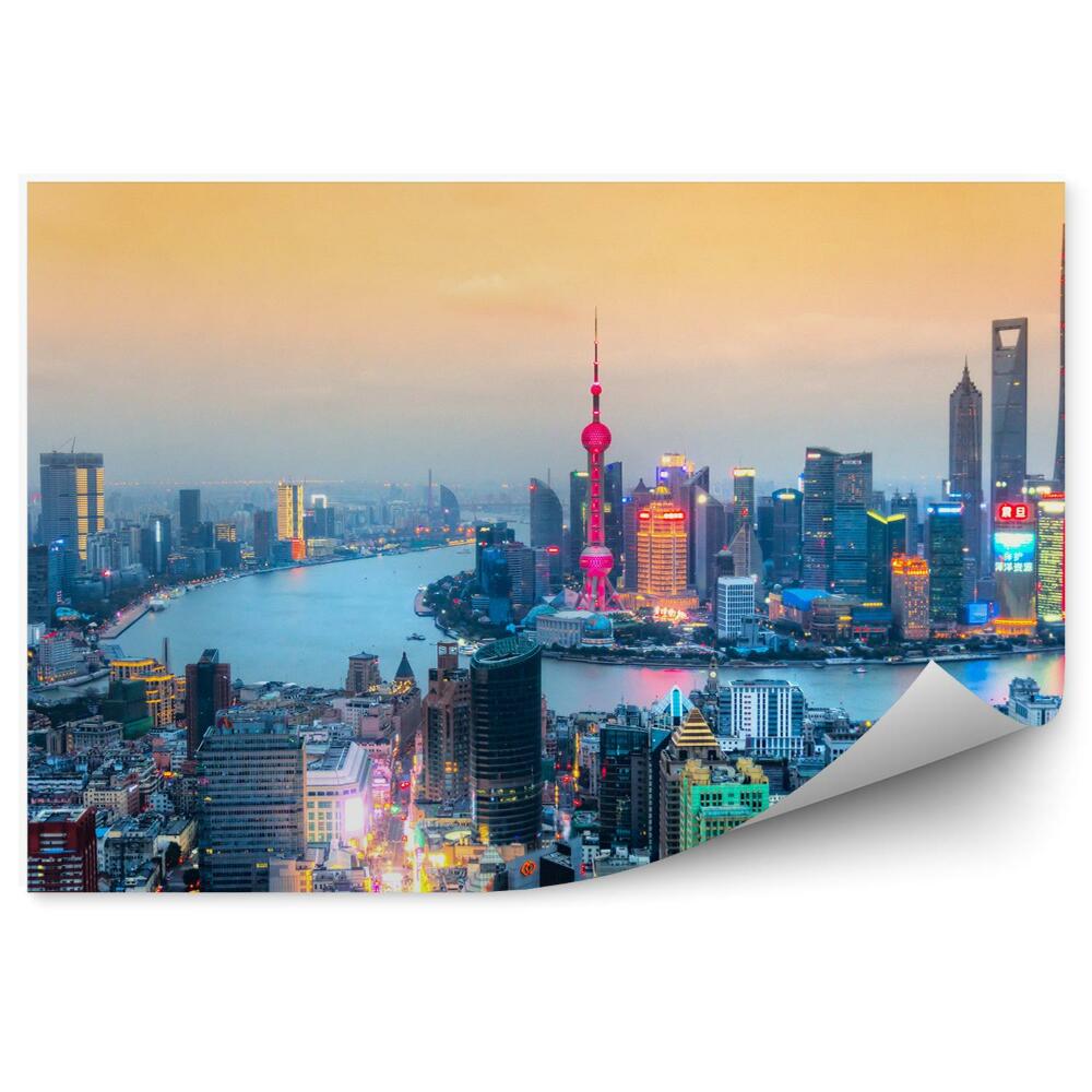 Okleina ścienna Chiny szanghaj rzeka miasto budynki niebo