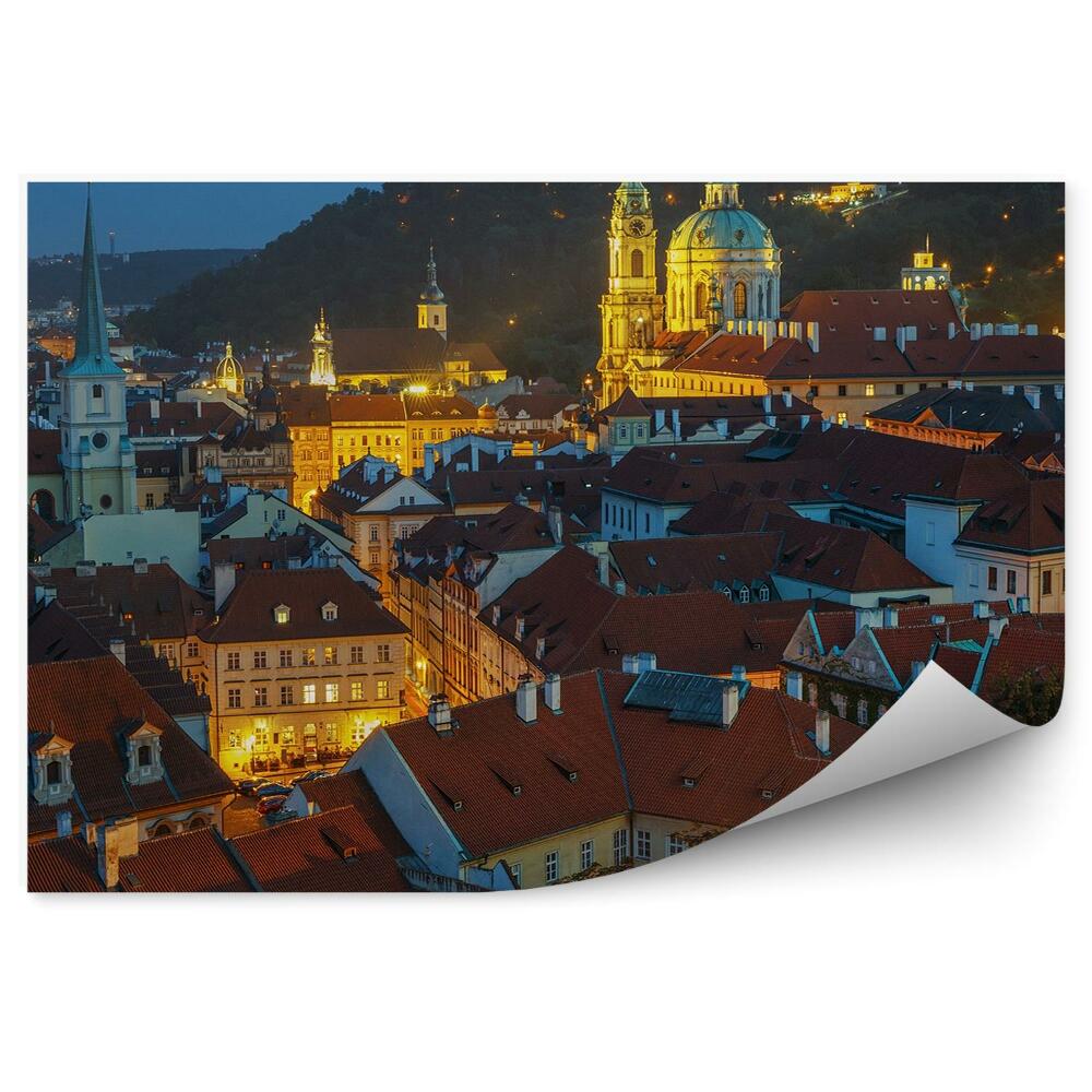 Okleina na ścianę panorama miasta Praga noc światła