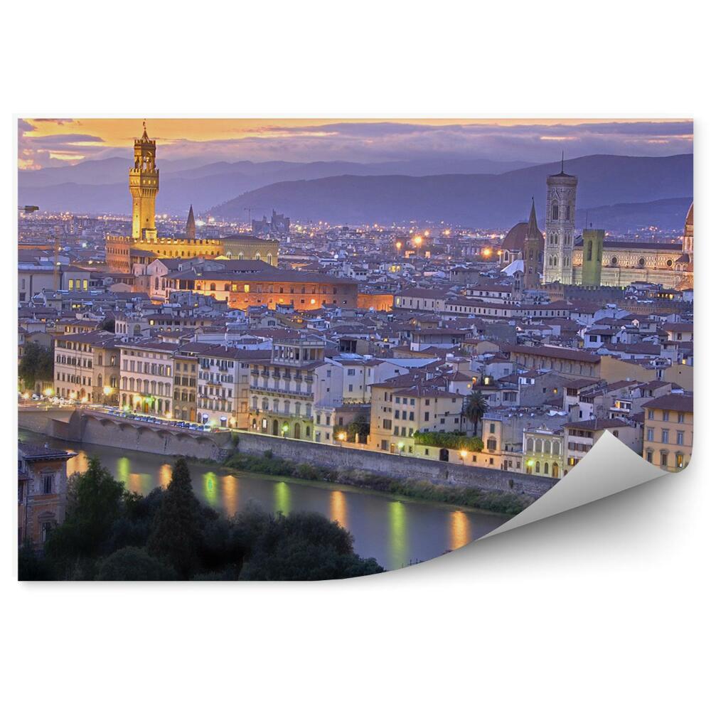 Fototapeta na ścianę plac Michała Anioła budynki Florencja góry niebo chmury zachód słońca plac Michała Anioła drzewa rzeka Florencja