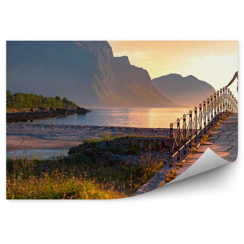Fotopeta Zachód słońca norwegia kobieta most góry