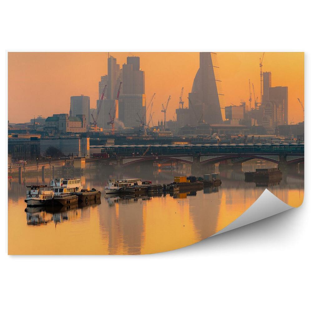 Fototapeta budynki most łódki tamiza zachód słońca Londyn