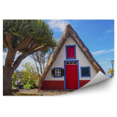 Okleina na ścianę palmy kwiaty niebo chmury domek Santana