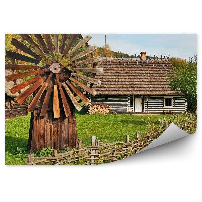 Okleina na ścianę Stary wiatrak chatka drzewa płotek drzewa podkarpacie sanok góry