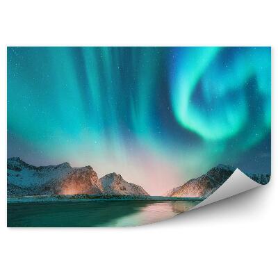 Fotopeta Wyspy norwegia zorza polarna góry śnieg woda