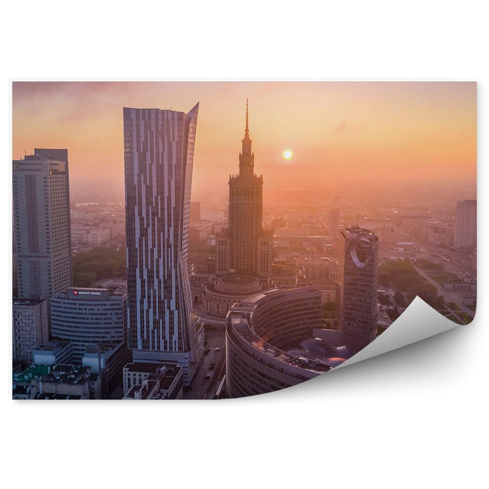 Fototapeta Warszawa widok z lotu ptaka budynki zachód słońca