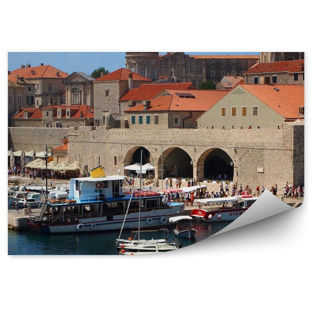 Fototapeta Adriatyk statki łodzie port miasto mury