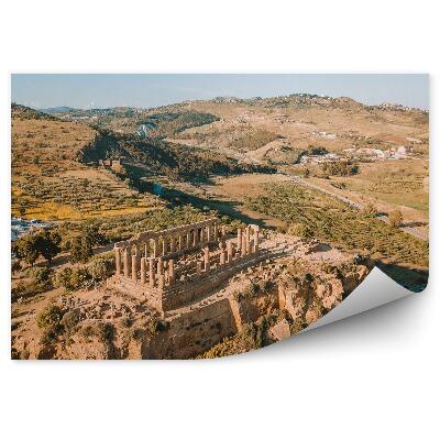 Okleina na ścianę ruiny akropolu pustynia drzewa Sycylia góry