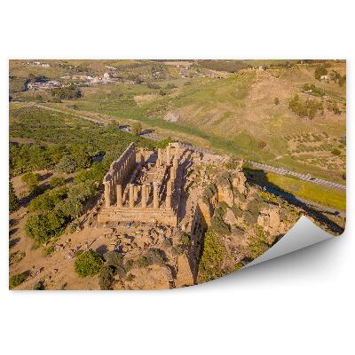 Okleina na ścianę ruiny akropolu pustynia drzewa Sycylia góry