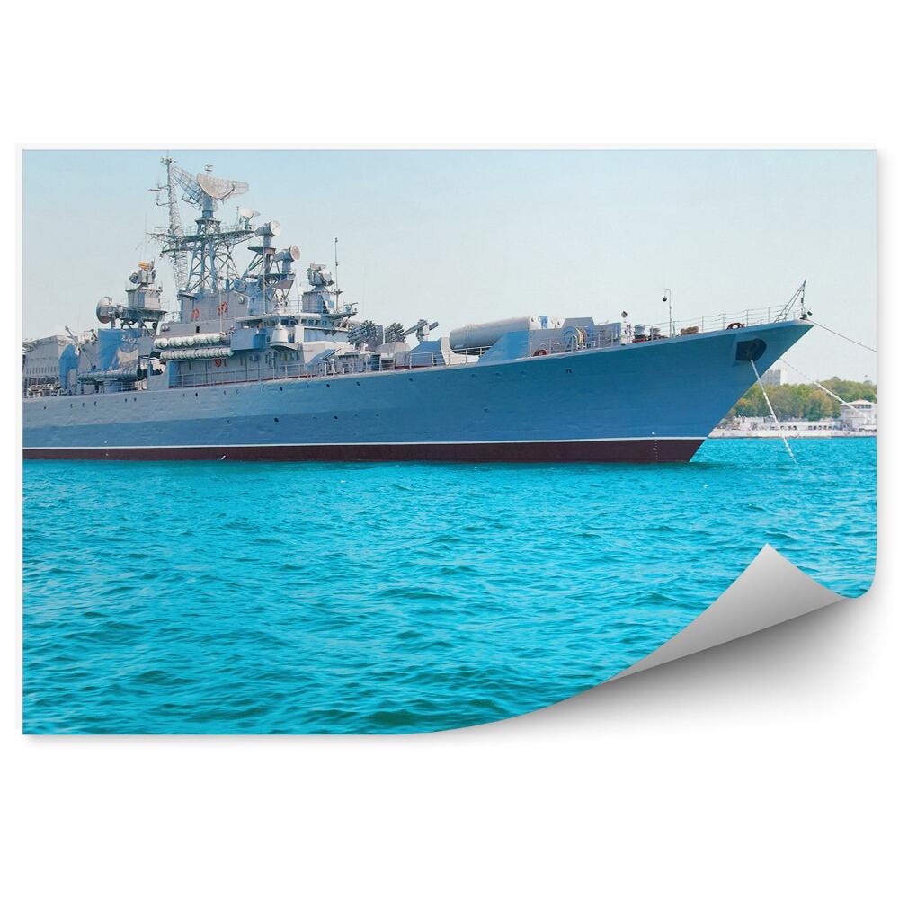 Okleina na ścianę Wojskowy biały statek błękitne morze port